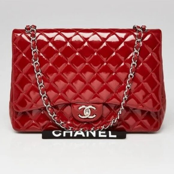 Chanel Dark Red Quilted Patent Leather Classic Maxi Double Flap Bag - Picture 10 of 10